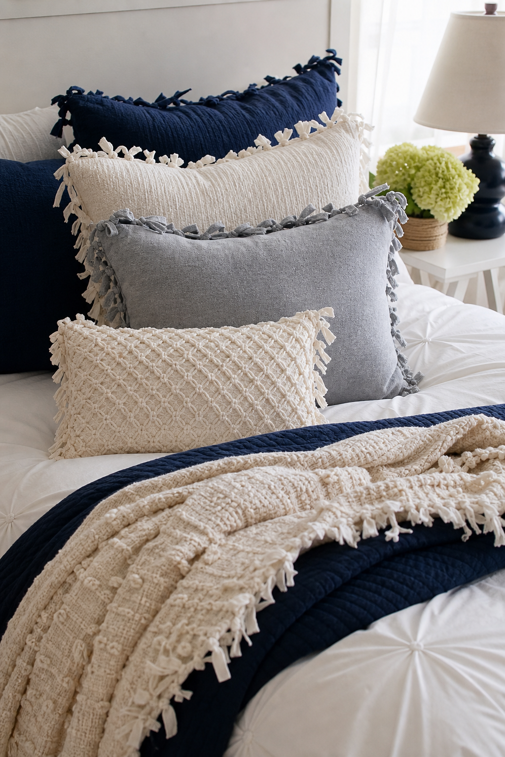 Teen bed with handmade no-sew pillow covers