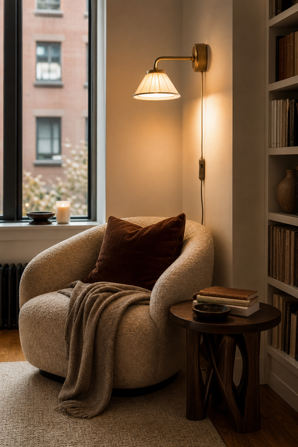 Framed landscape art connecting a refined house interior