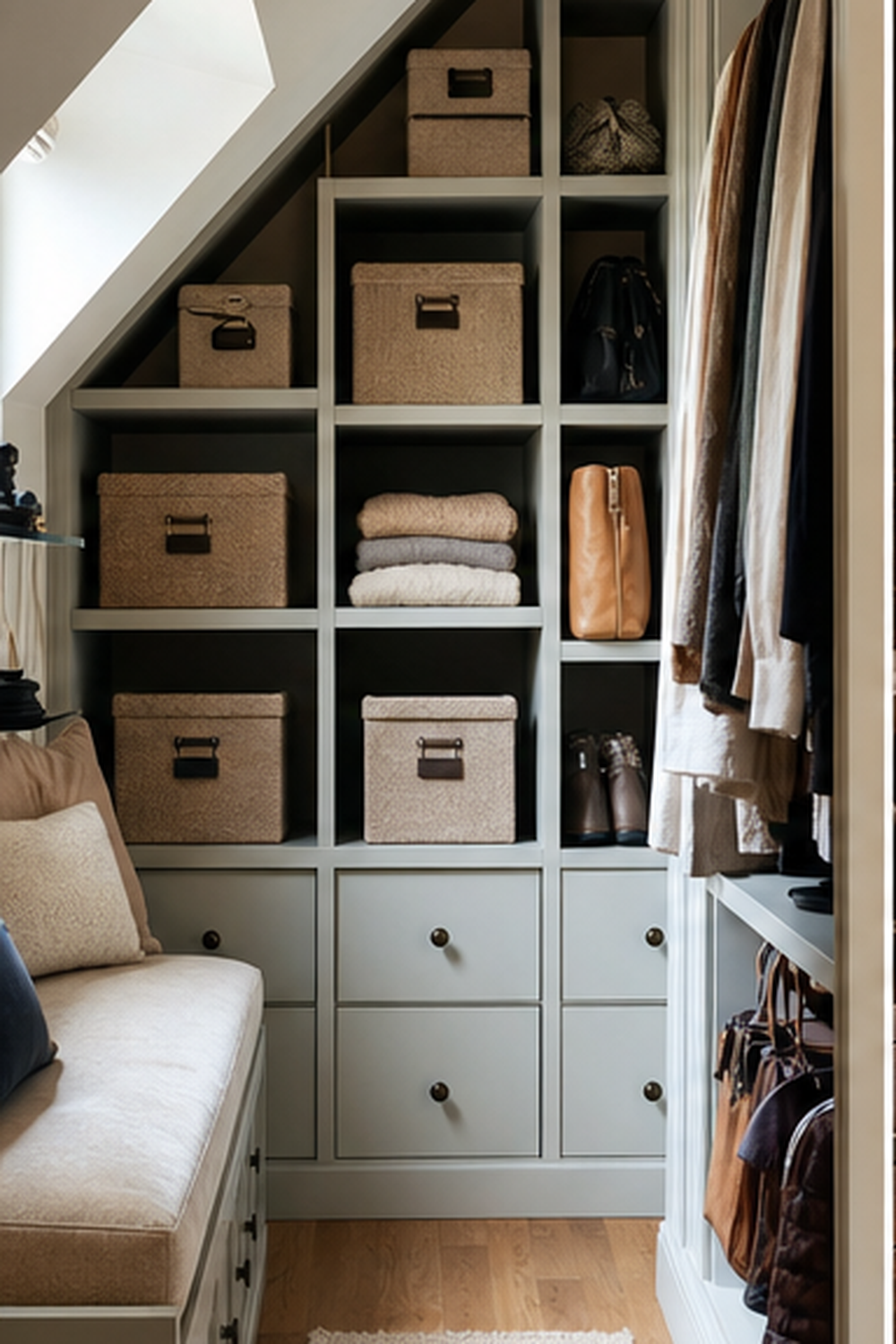 Sloped Ceiling Shelves for small walk-in closet ideas
