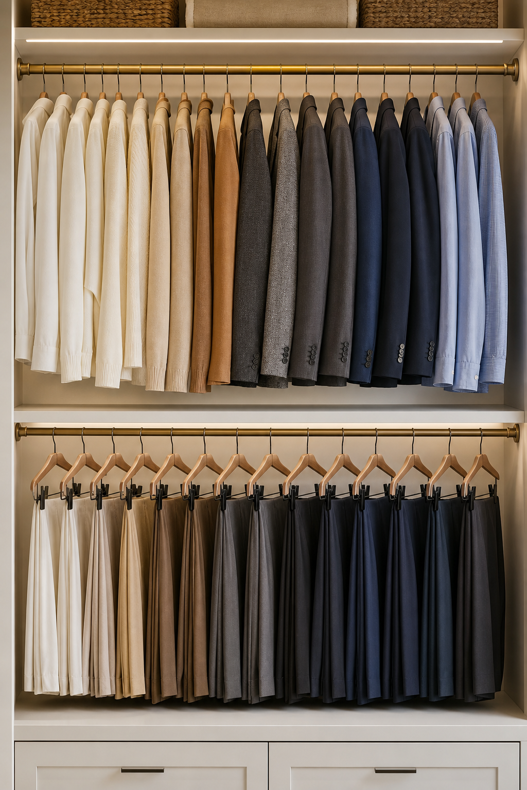 Dressing closet idea with use matching hangers for calm