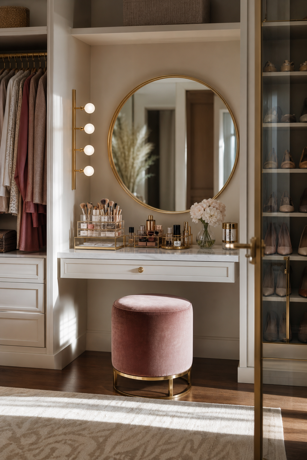 Build A Vanity Into The Closet in a neat stylish closet room