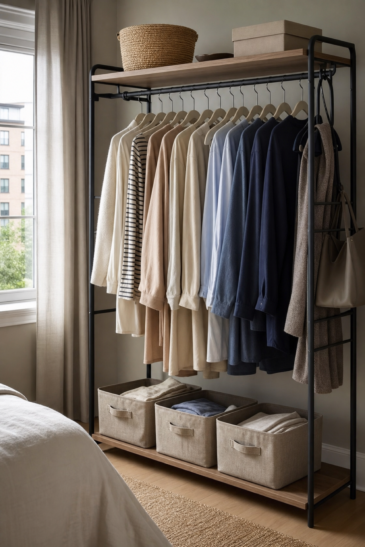 Use Slim Hangers To Maximize Width for Portable Wardrobe Ideas For A Neat Stylish Home