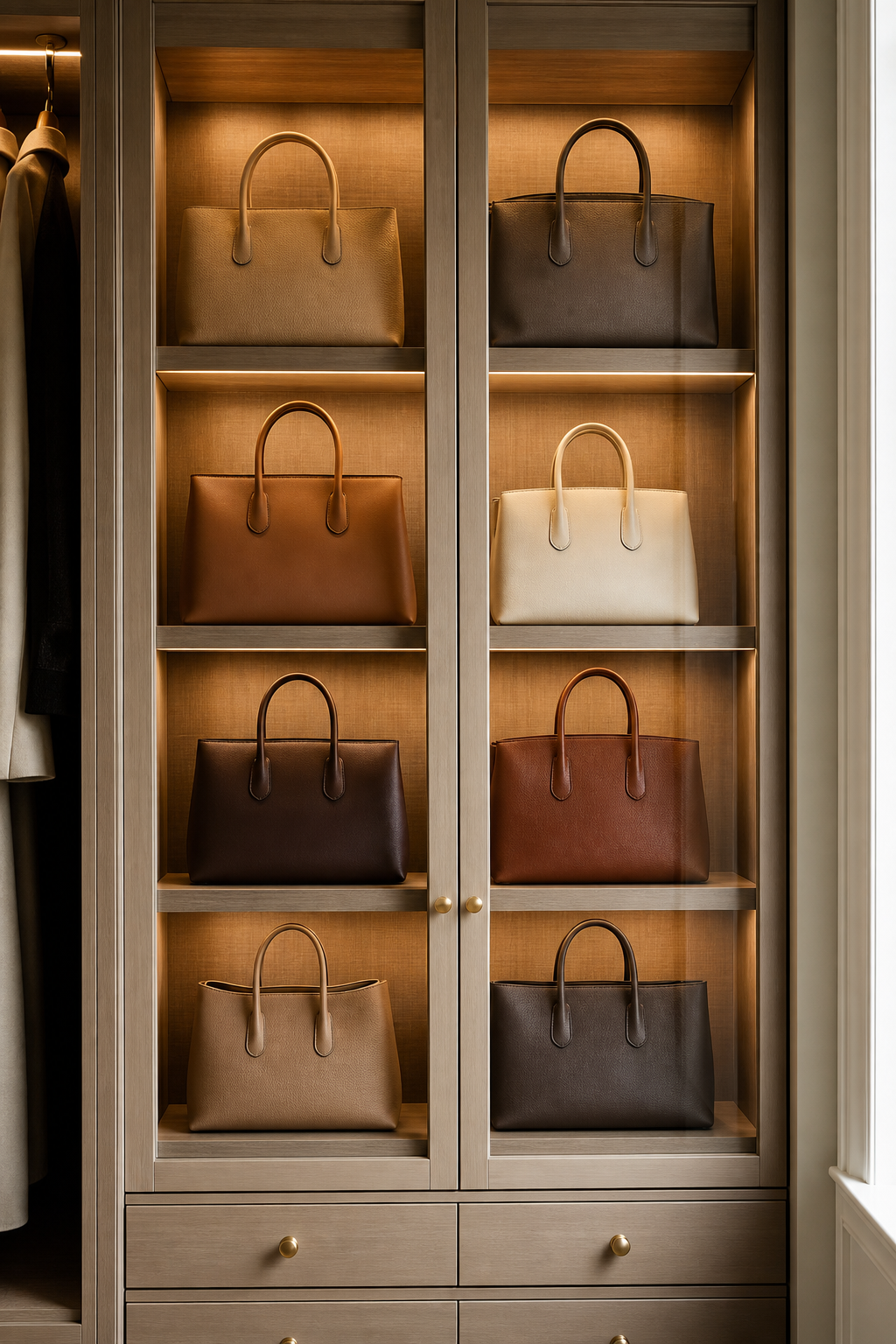 Protect Favorites Behind Doors in a neat stylish handbag closet