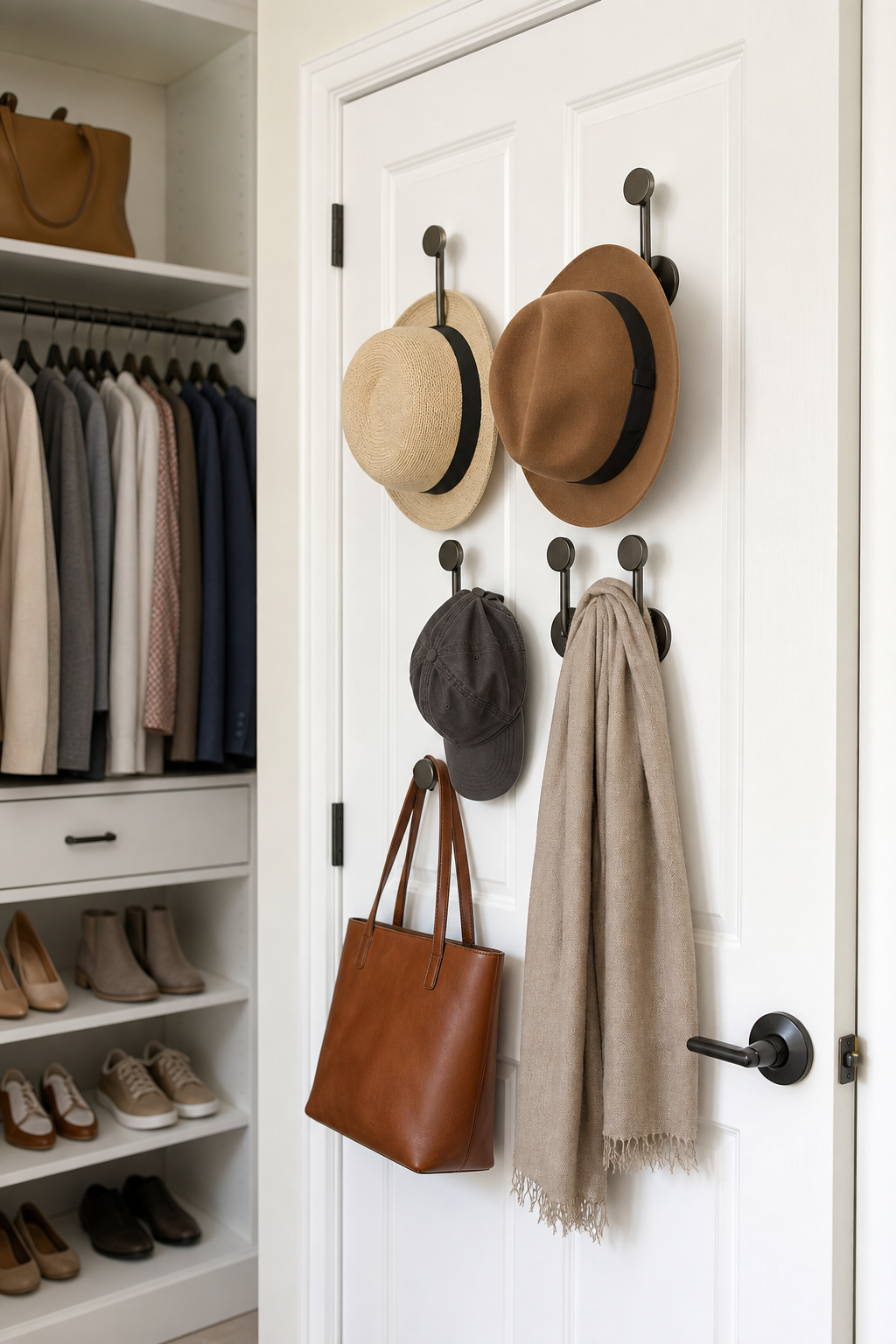 Use Door-Mounted Hat Storage for neat stylish hat storage