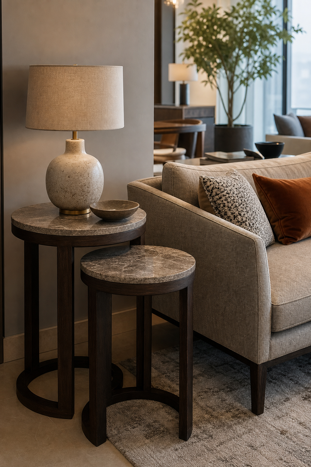 Small living room with elegant nesting side tables