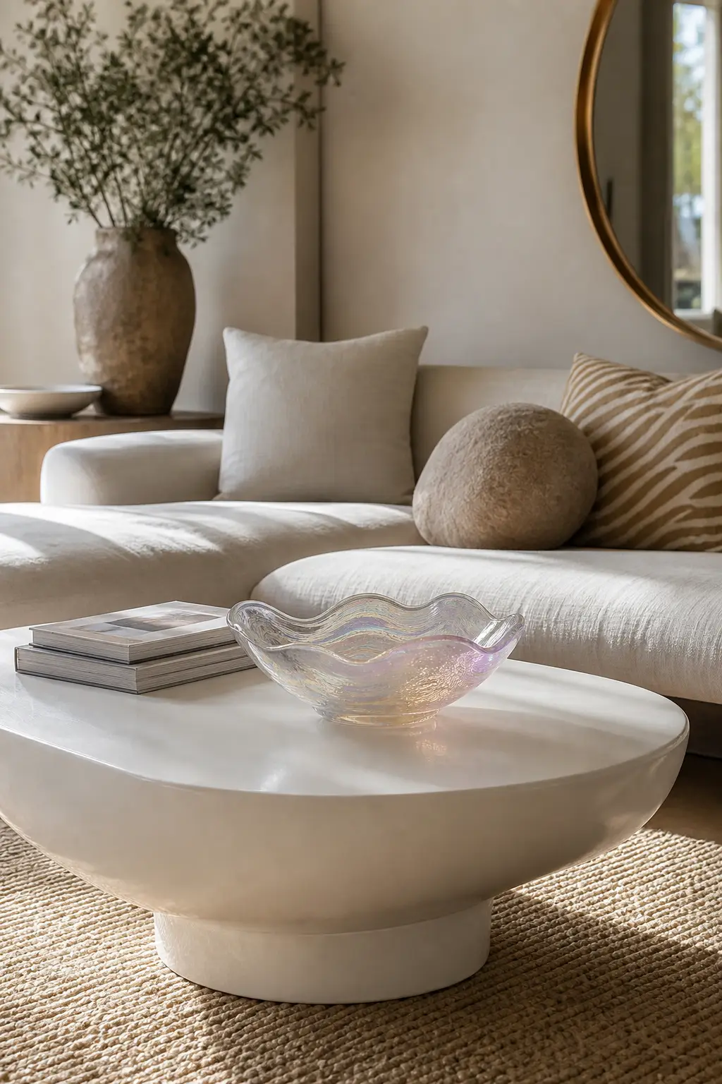 use iridescent decor sparingly in a cozy Y2K living room