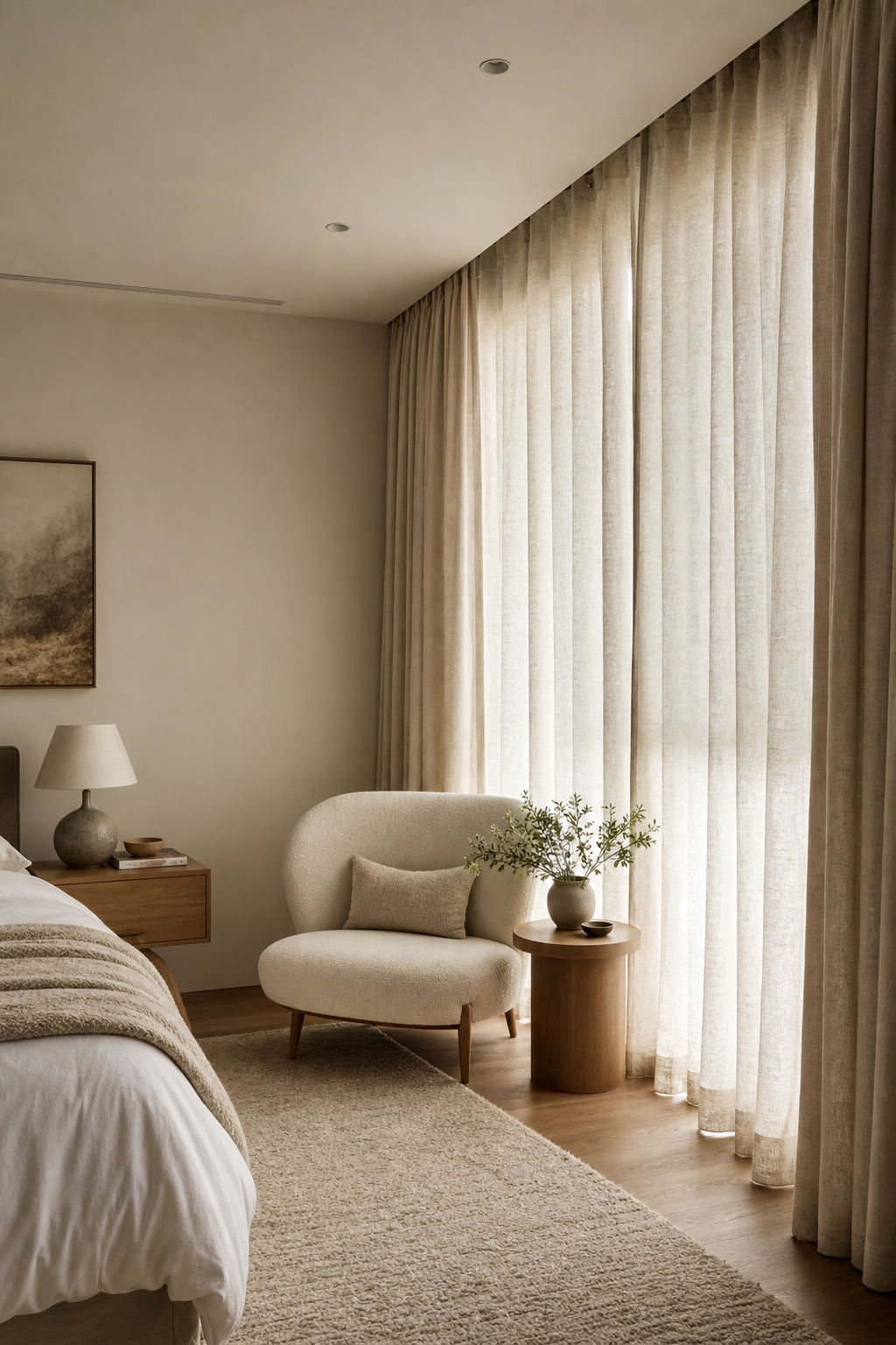 use curtains to soften the walls for cozy room decor