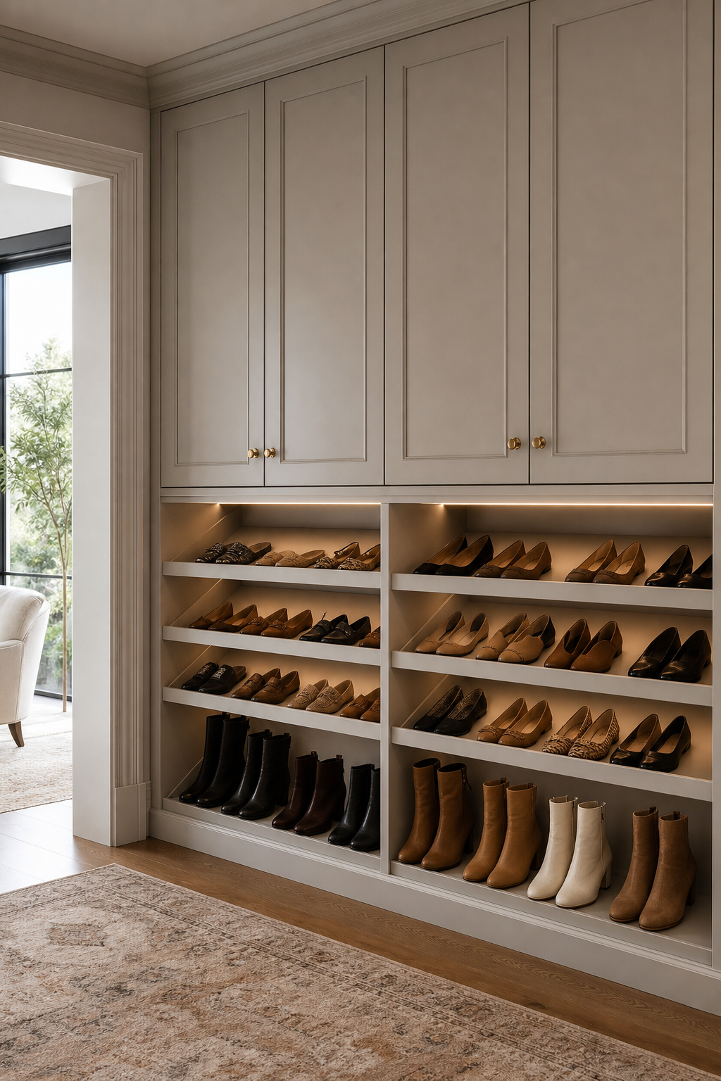 Make Space For Shoes Along The Bottom in a stylish wall closet design