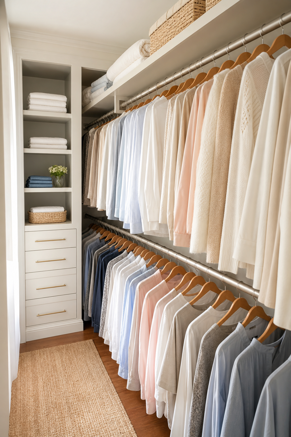 Choose Matching Hangers in a neat stylish closet room