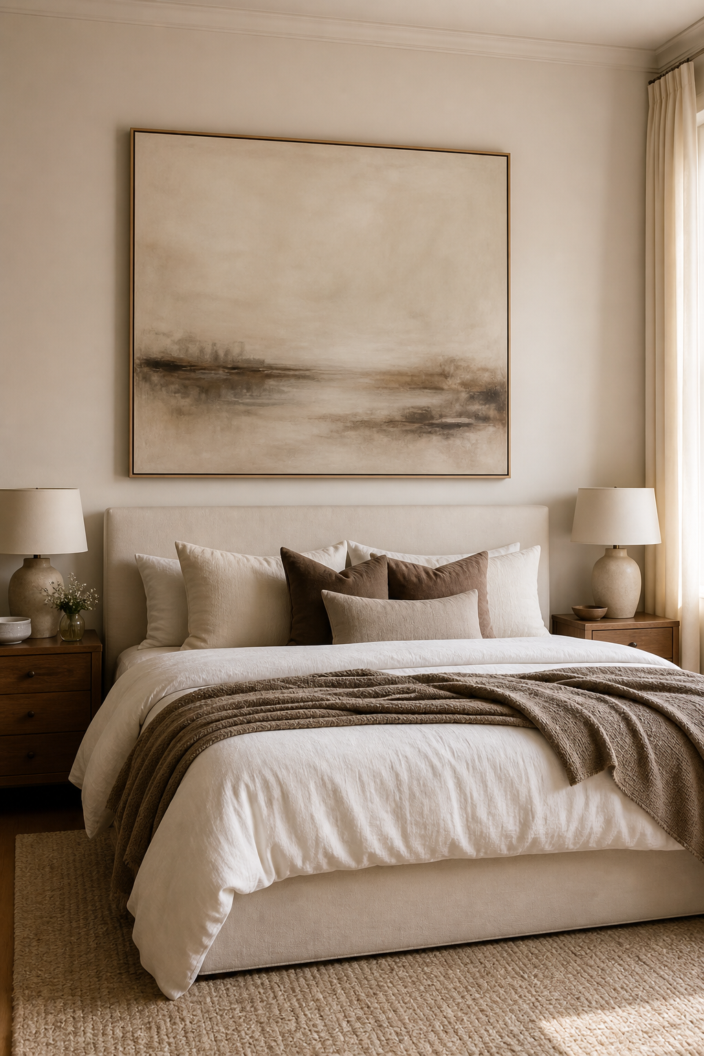 Display Calm Art Above The Bed in a cozy Pinterest-worthy bedroom
