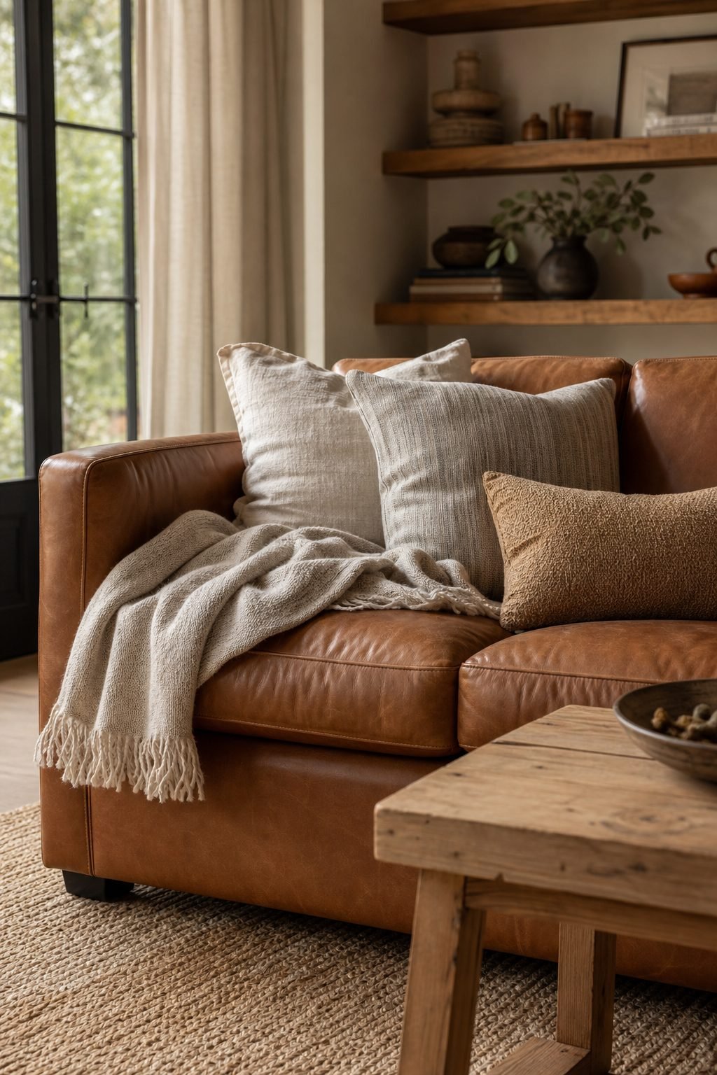 Soften A Leather Sofa With Textiles for Sofa Aesthetic To Anchor A Stylish Living Room