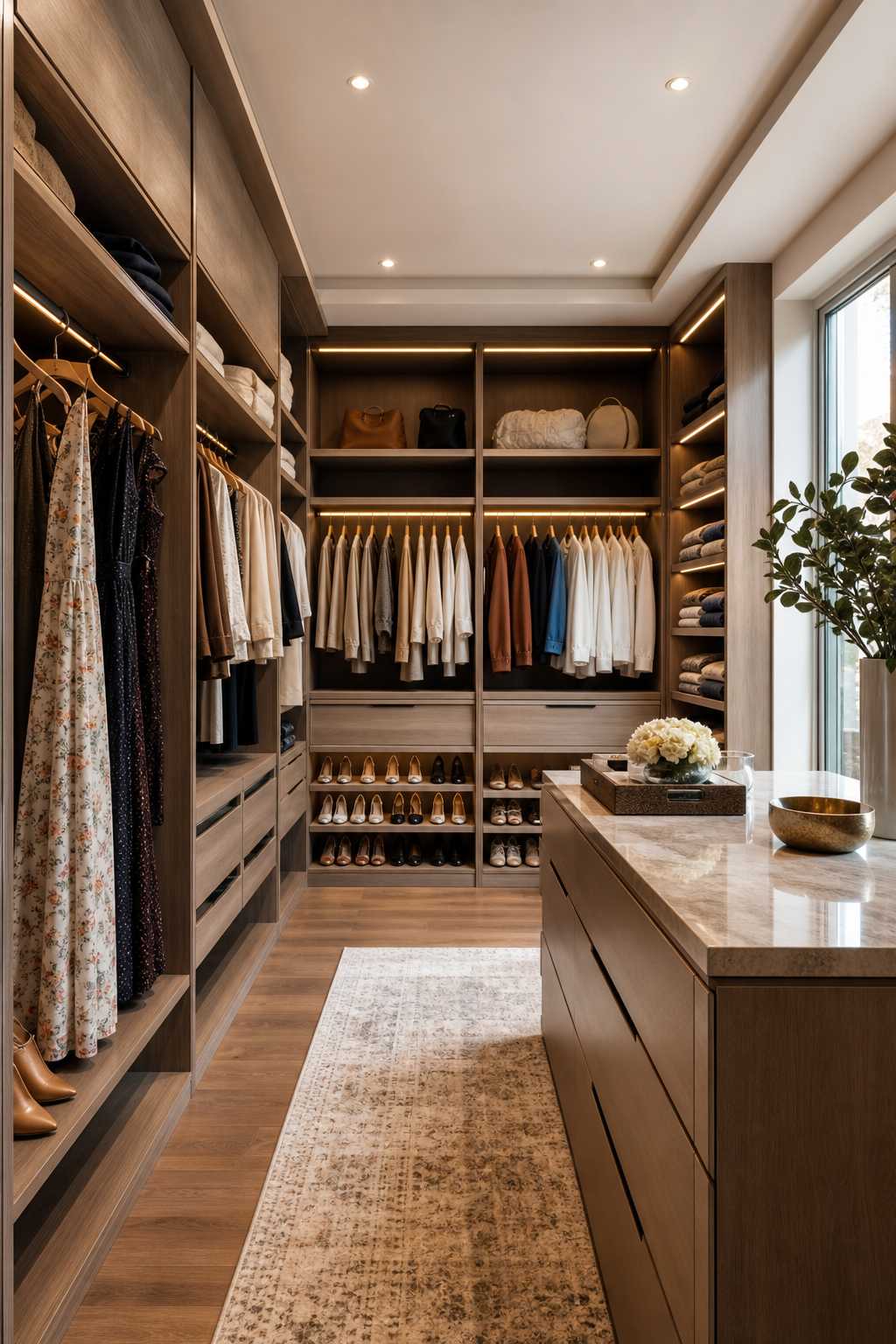 Plan Separate Zones For Clothing Types in a neat stylish walk-in closet
