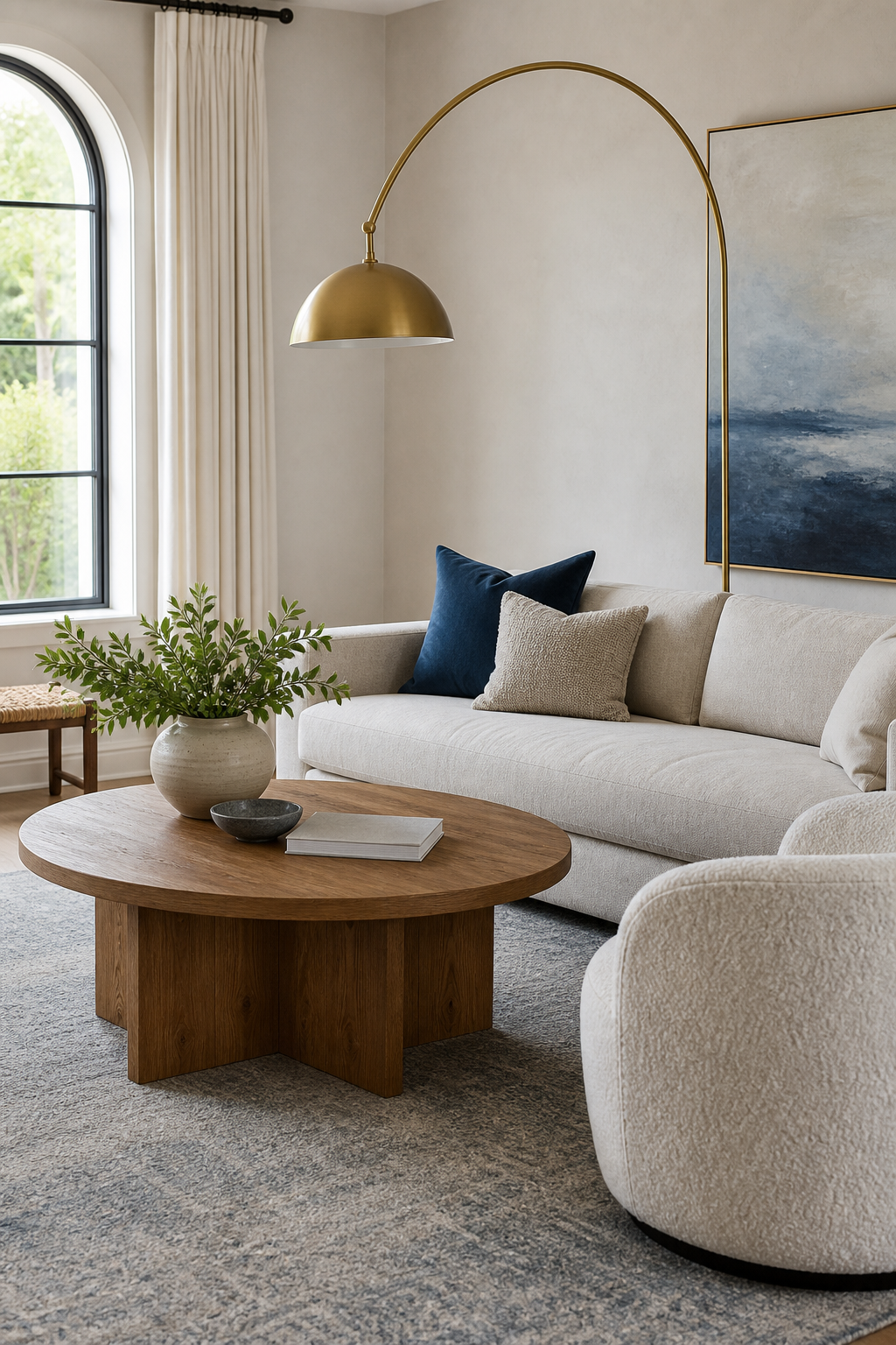 Room inspo aesthetic idea with mix modern lines with soft curves