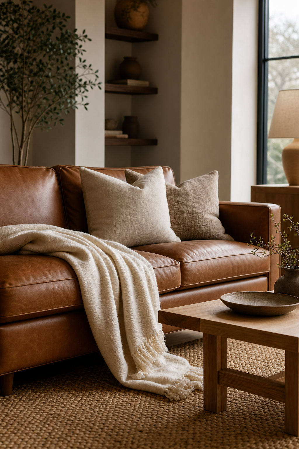 Soften A Leather Sofa With Textiles for Minimalist Sofa Ideas To Anchor A Stylish Living Room