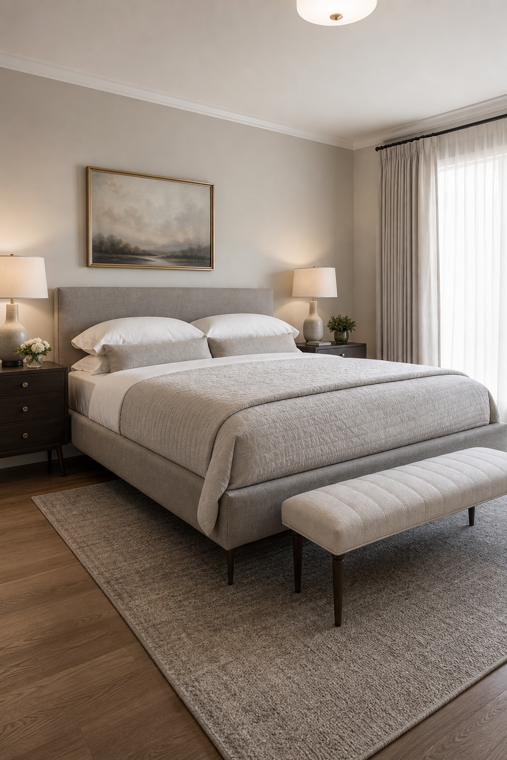 Small bedroom furniture with exposed legs creating an airy feel
