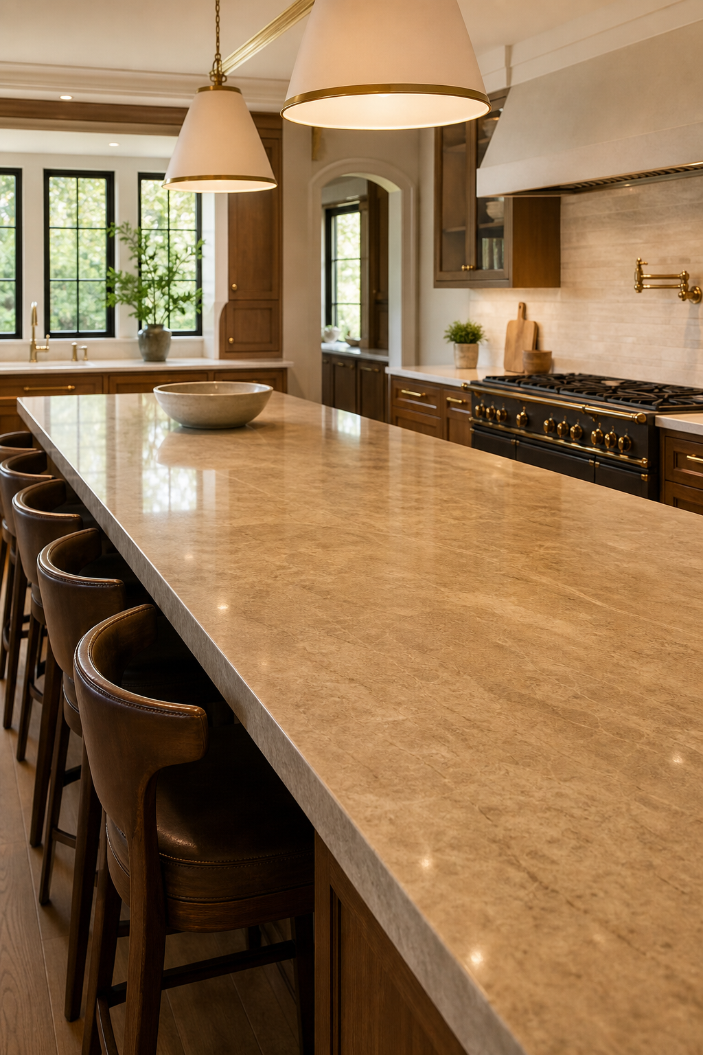 Kitchen island with a generous clear landing area for daily use