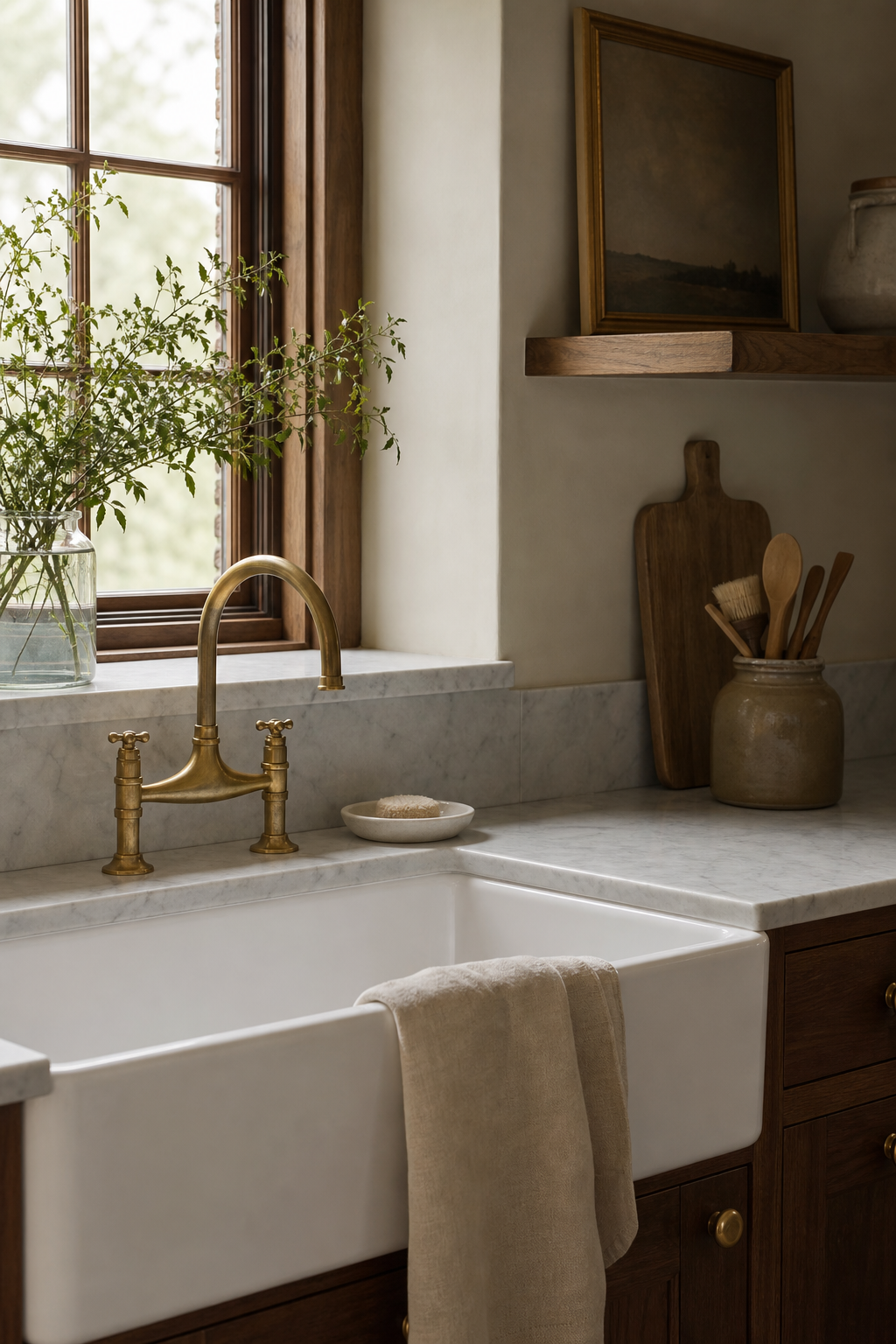 a beautiful sink moment in a warm functional kitchen