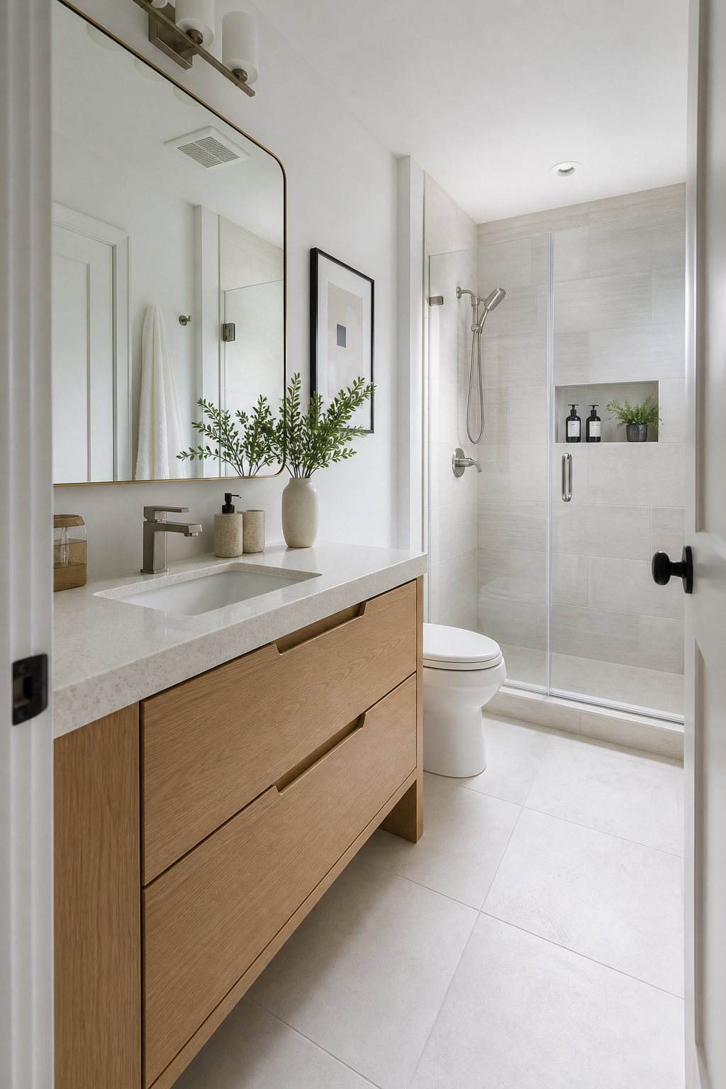 Small full bathroom idea with choose a compact vanity with real drawers