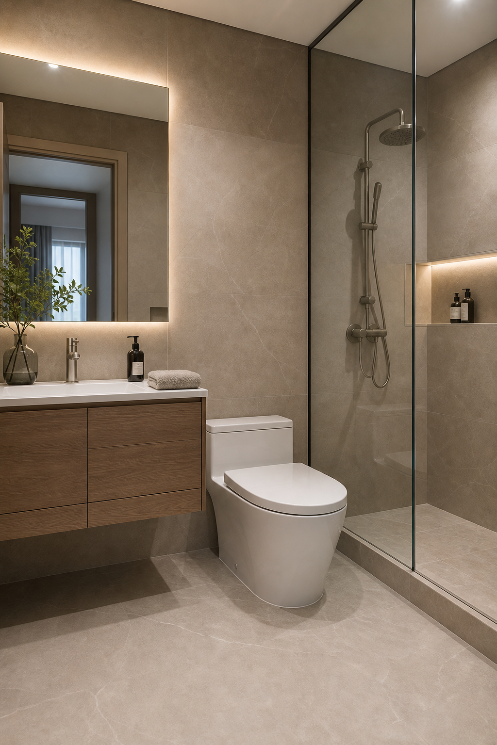 Small bathroom interior idea with choose large-scale tile for fewer grout lines