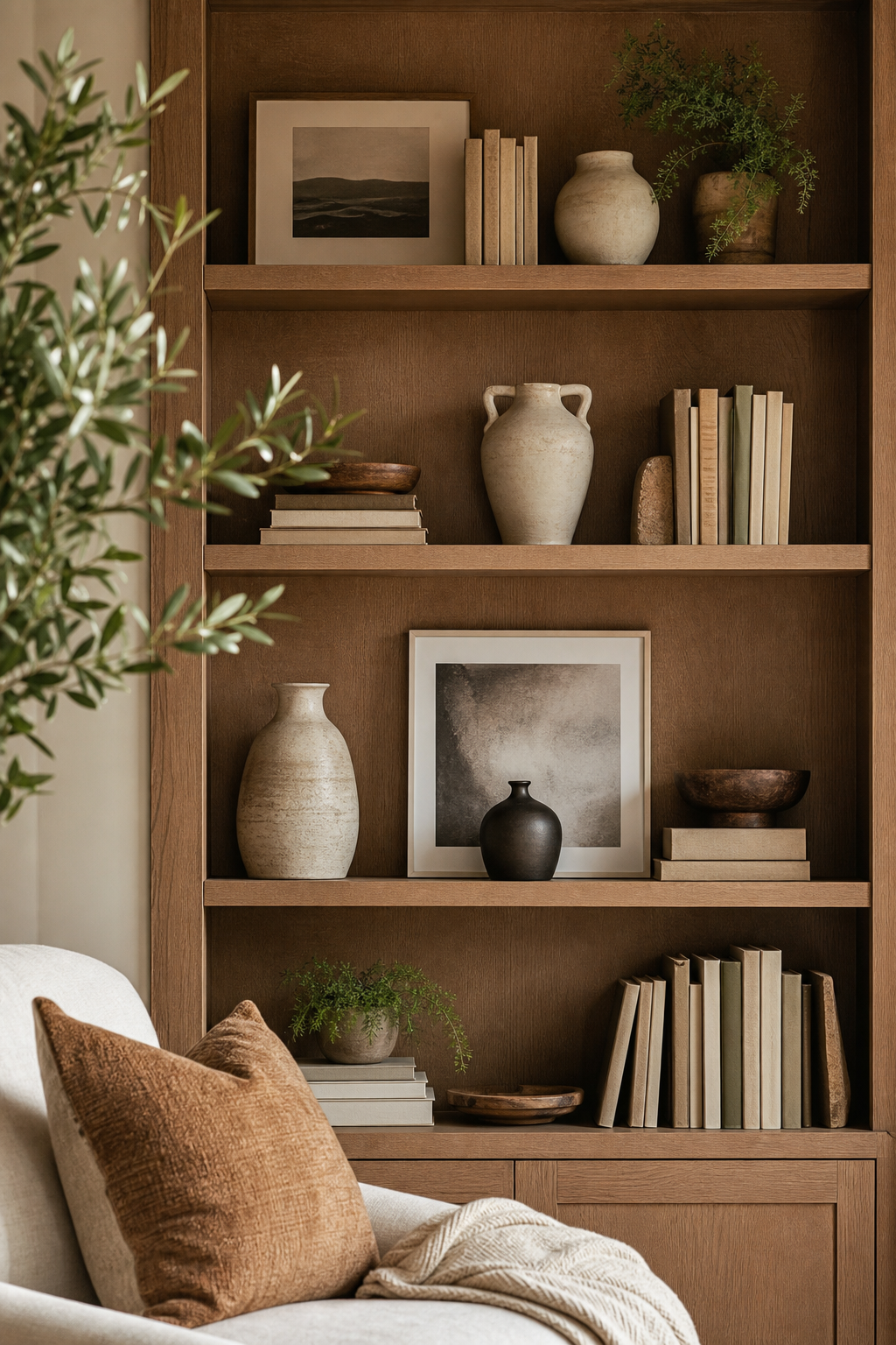 refresh shelves with fewer objects for cozy room decor