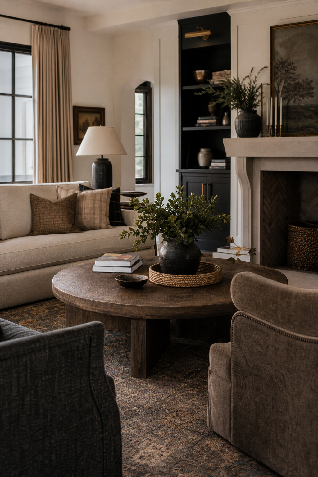 Use A Round Coffee Table For Flow in a cozy designer living room