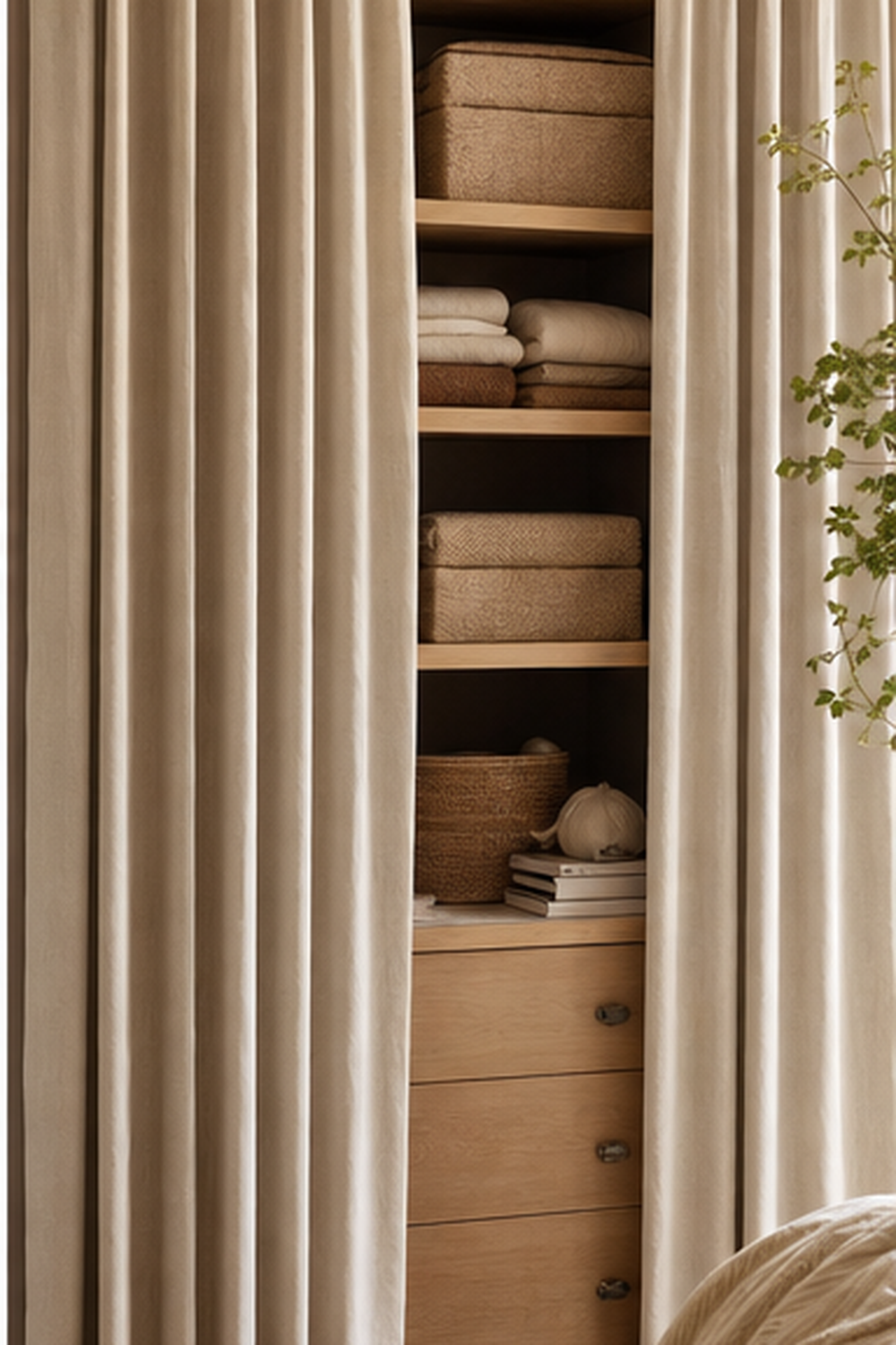 Curtained Closet Face for small walk-in closet ideas