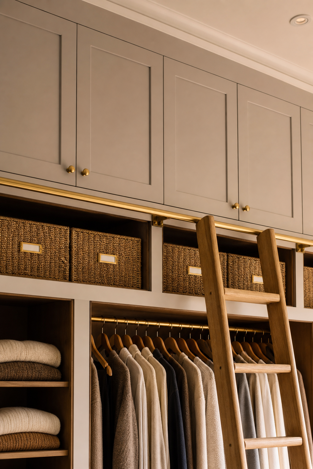 Dressing closet idea with make seasonal storage look integrated