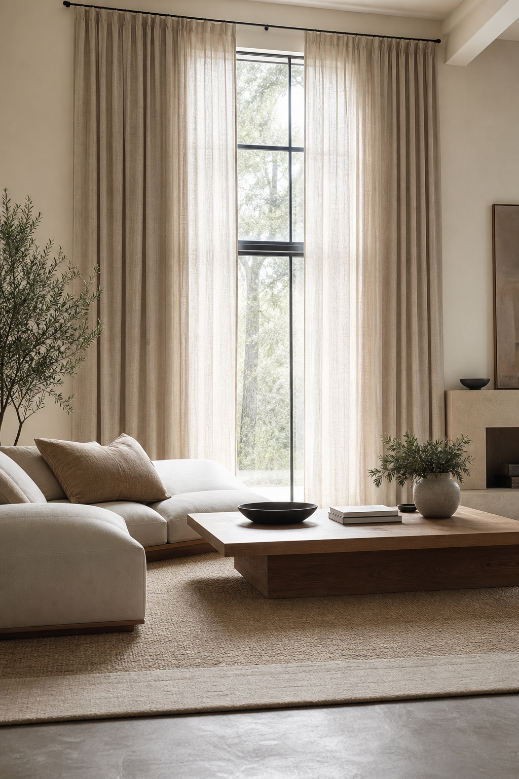 Room inspo aesthetic idea with use curtains to add height