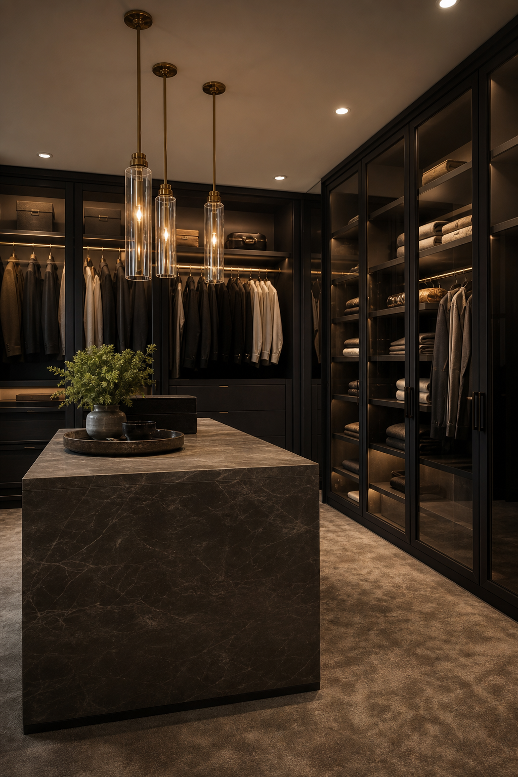 Try A Dark Tailored Palette in a neat stylish closet room