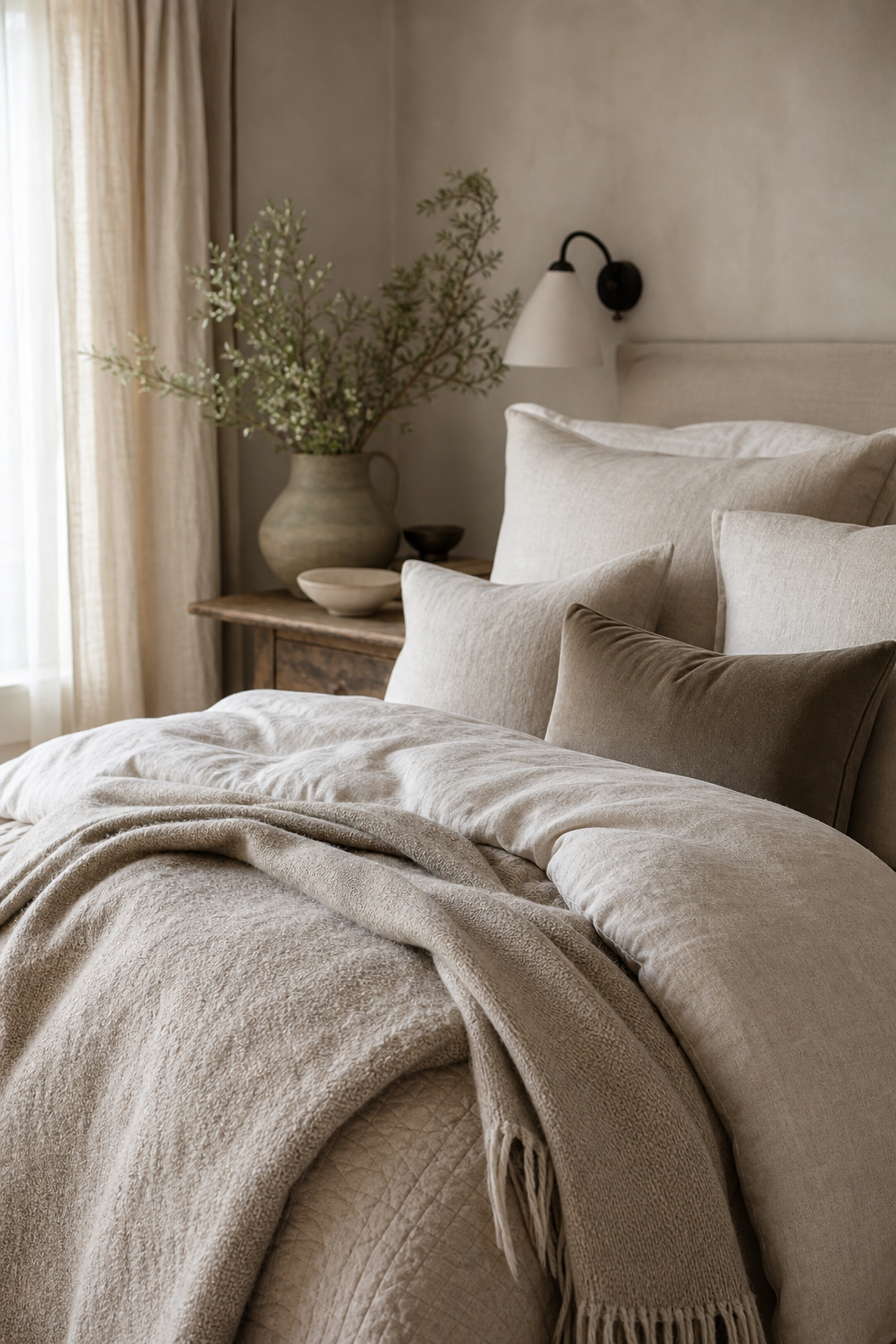 A monochrome bed featuring texture
