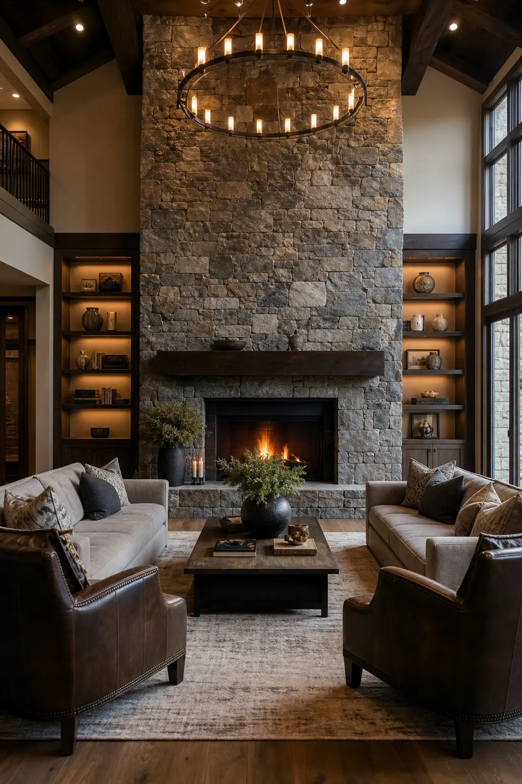 Build around statement fireplace wall in a cozy designer conversation room