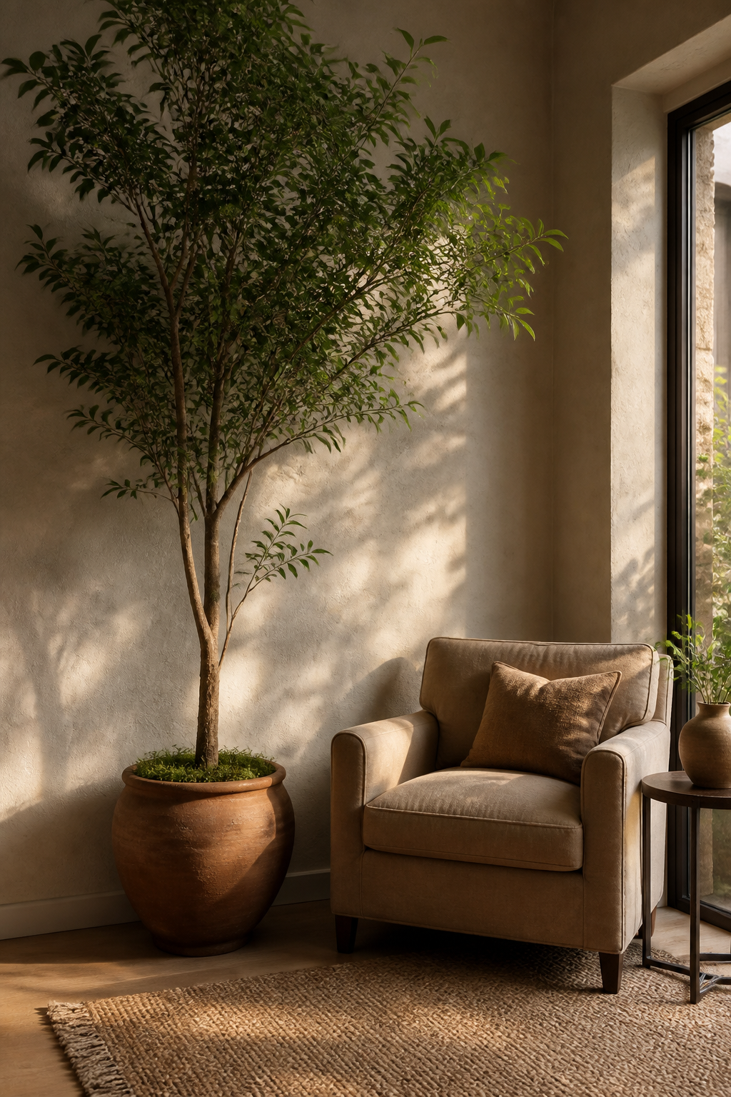 bring greenery into a quiet corner for cozy room decor