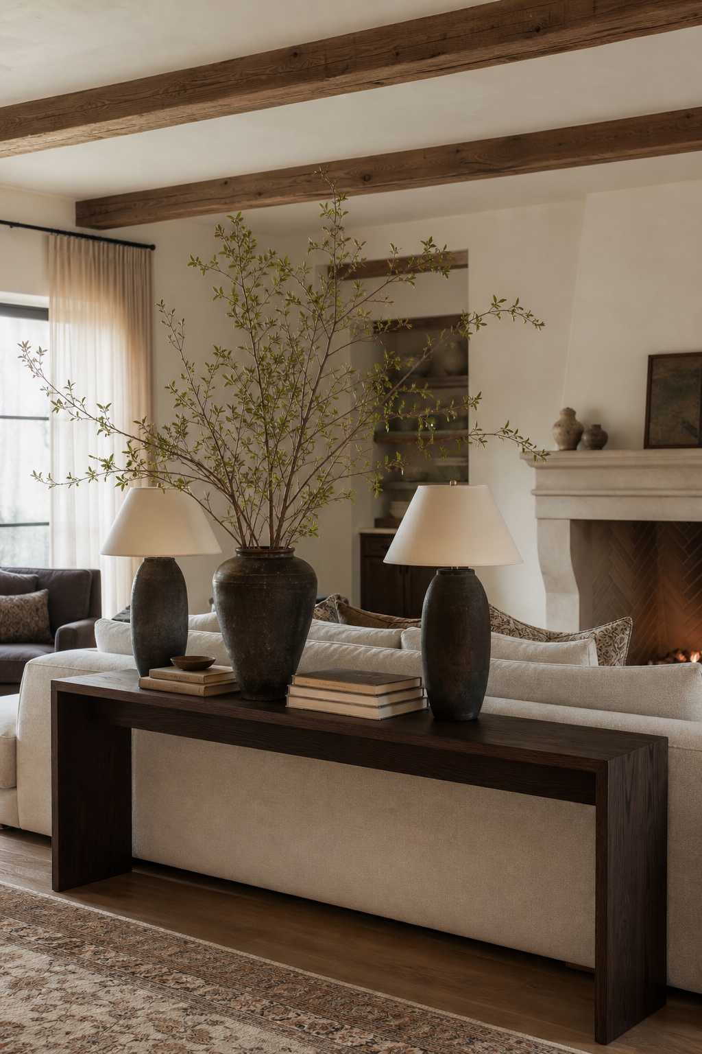 Place A Console Behind The Sofa in a cozy designer living room