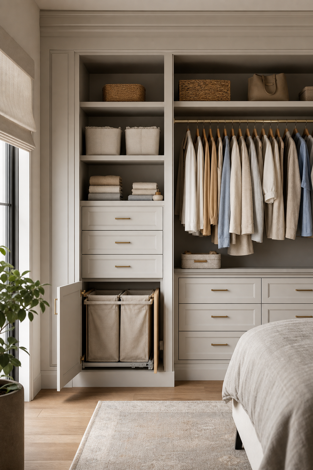 Hide A Laundry Hamper In The Wall in a stylish wall closet design