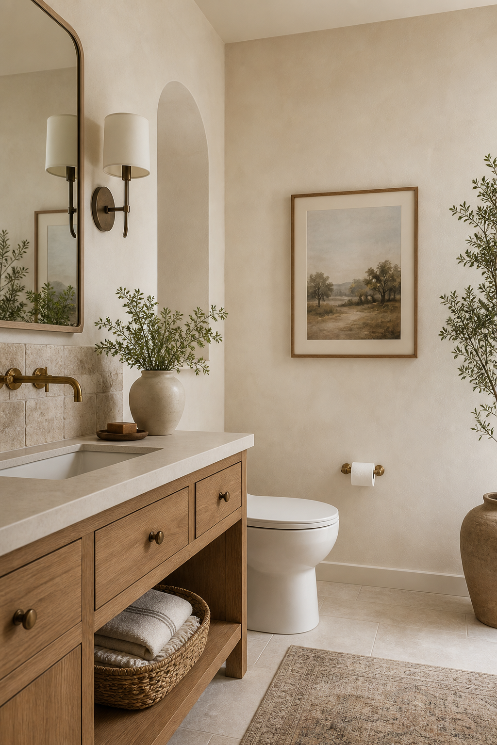 Pick soft white paint finish in a spa-like guest bathroom