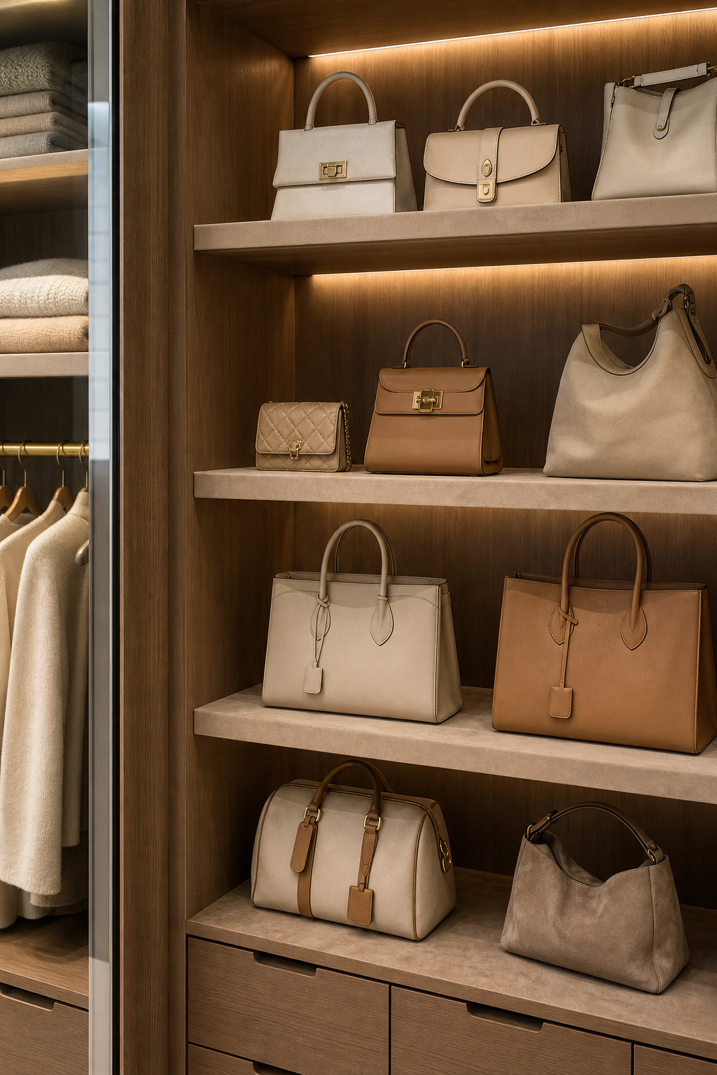 Use A Narrow Cabinet In Small Rooms for Handbag Organization Ideas For A Neat Stylish Home