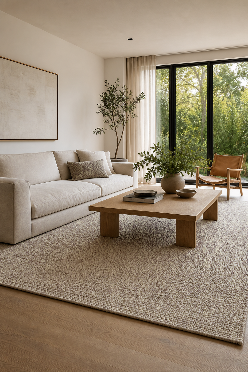 Keep The Rug Generous for Minimalist Sofa Ideas To Anchor A Stylish Living Room