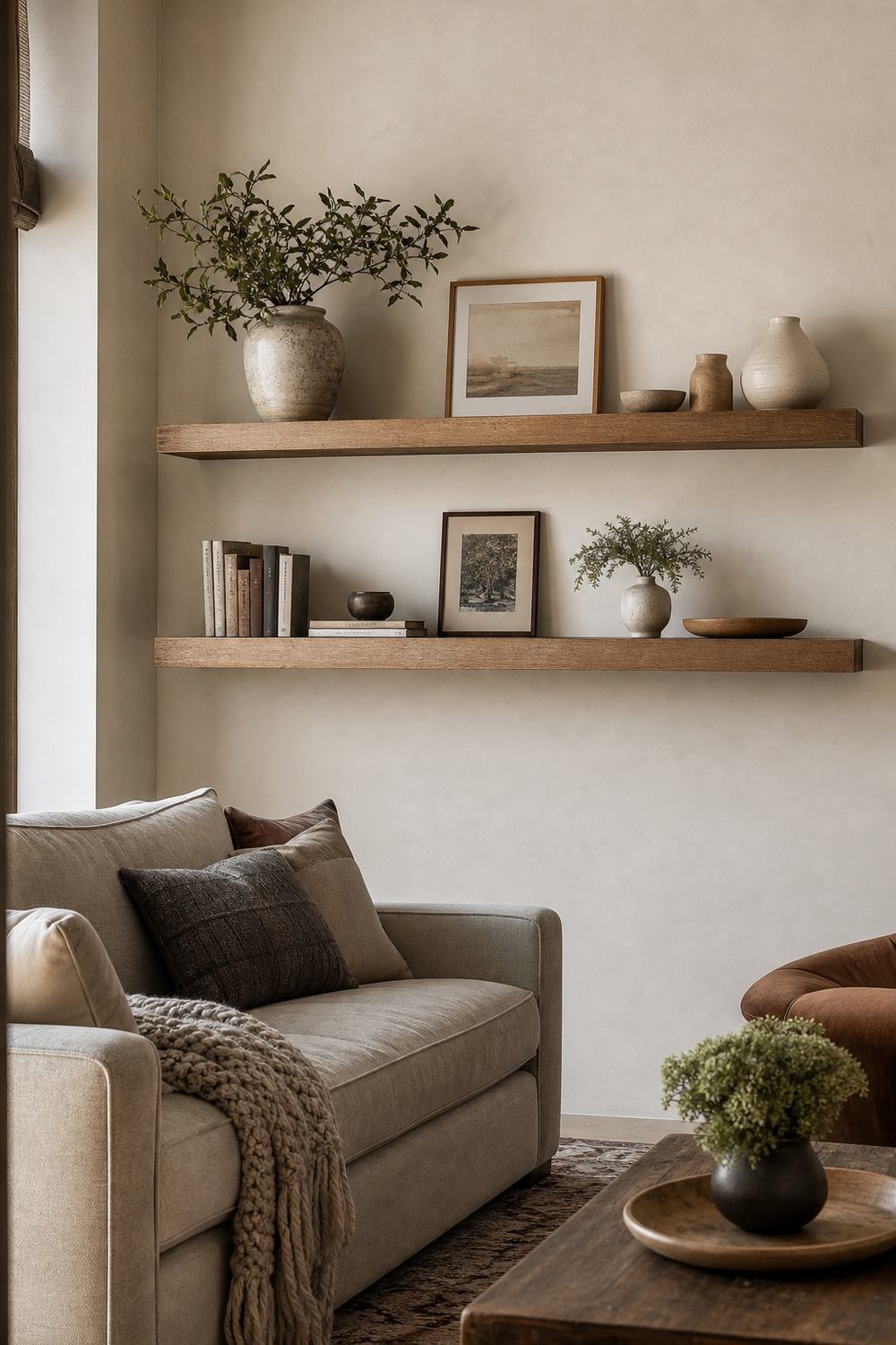Use Floating Shelves Sparingly for aesthetic wall decor
