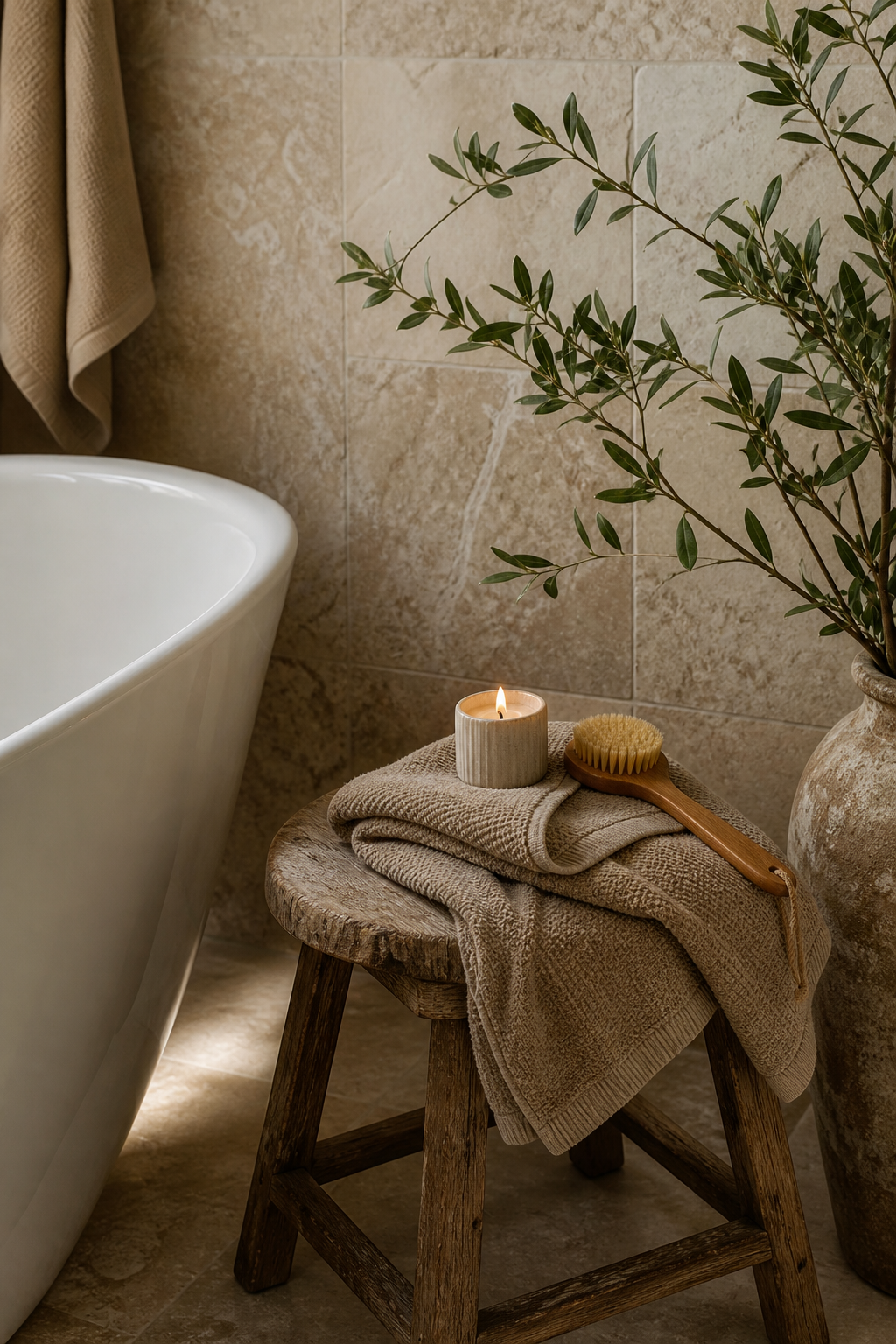 Add A Wooden Stool Beside The Tub