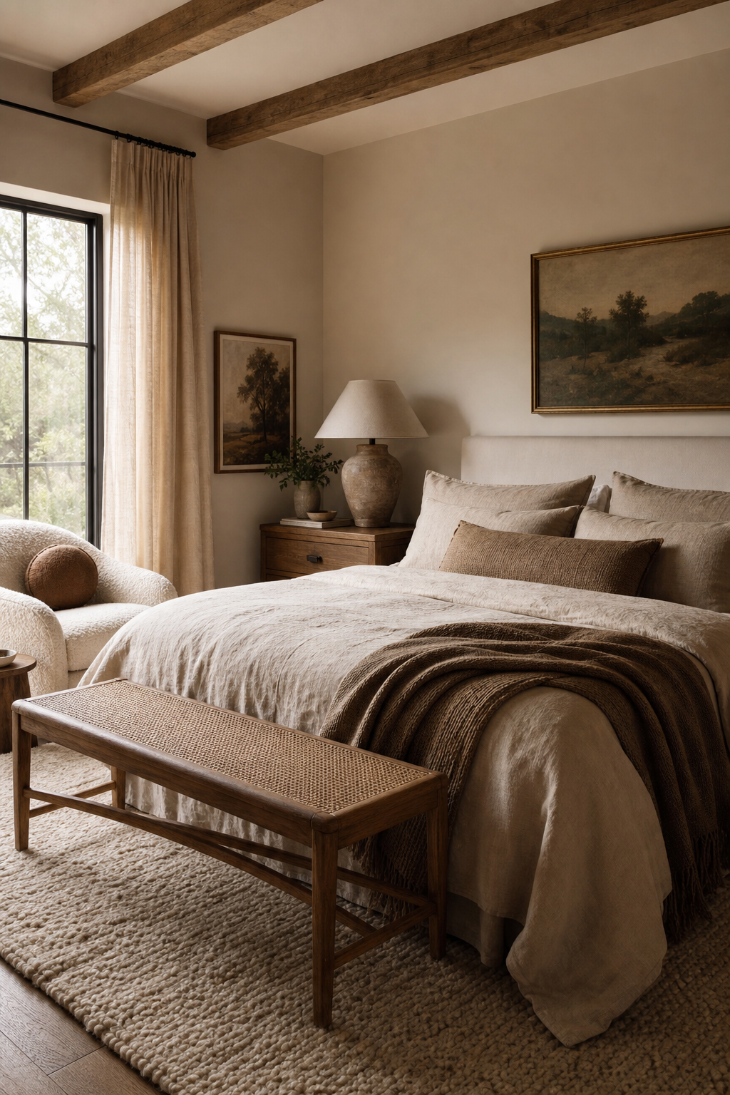 Natural materials adding texture to a simple bedroom design