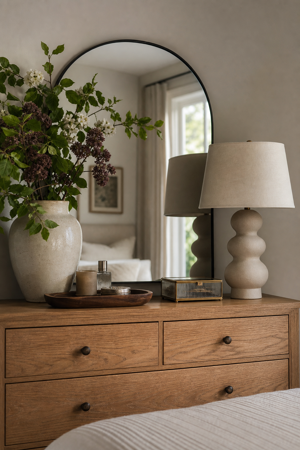 Style The Dresser With A Tray in a cozy Pinterest-worthy bedroom