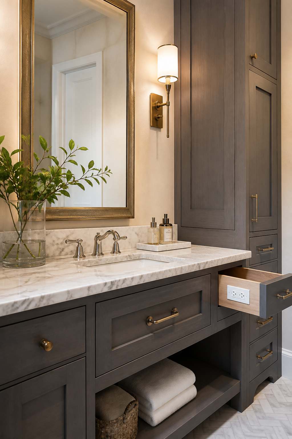 Make sink arefeel custom in a spa-like guest bathroom