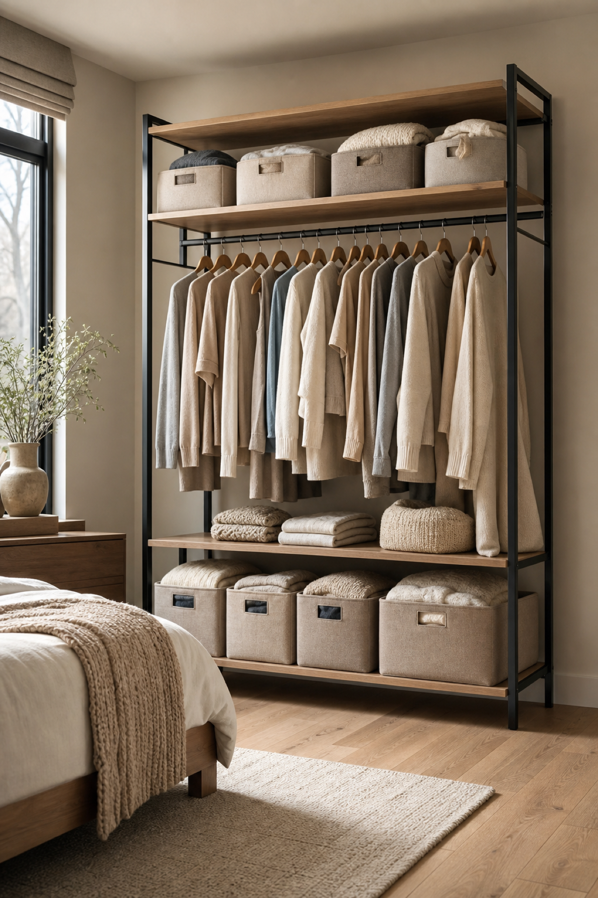 Keep Seasonal Pieces In Labeled Bins for Portable Wardrobe Ideas For A Neat Stylish Home