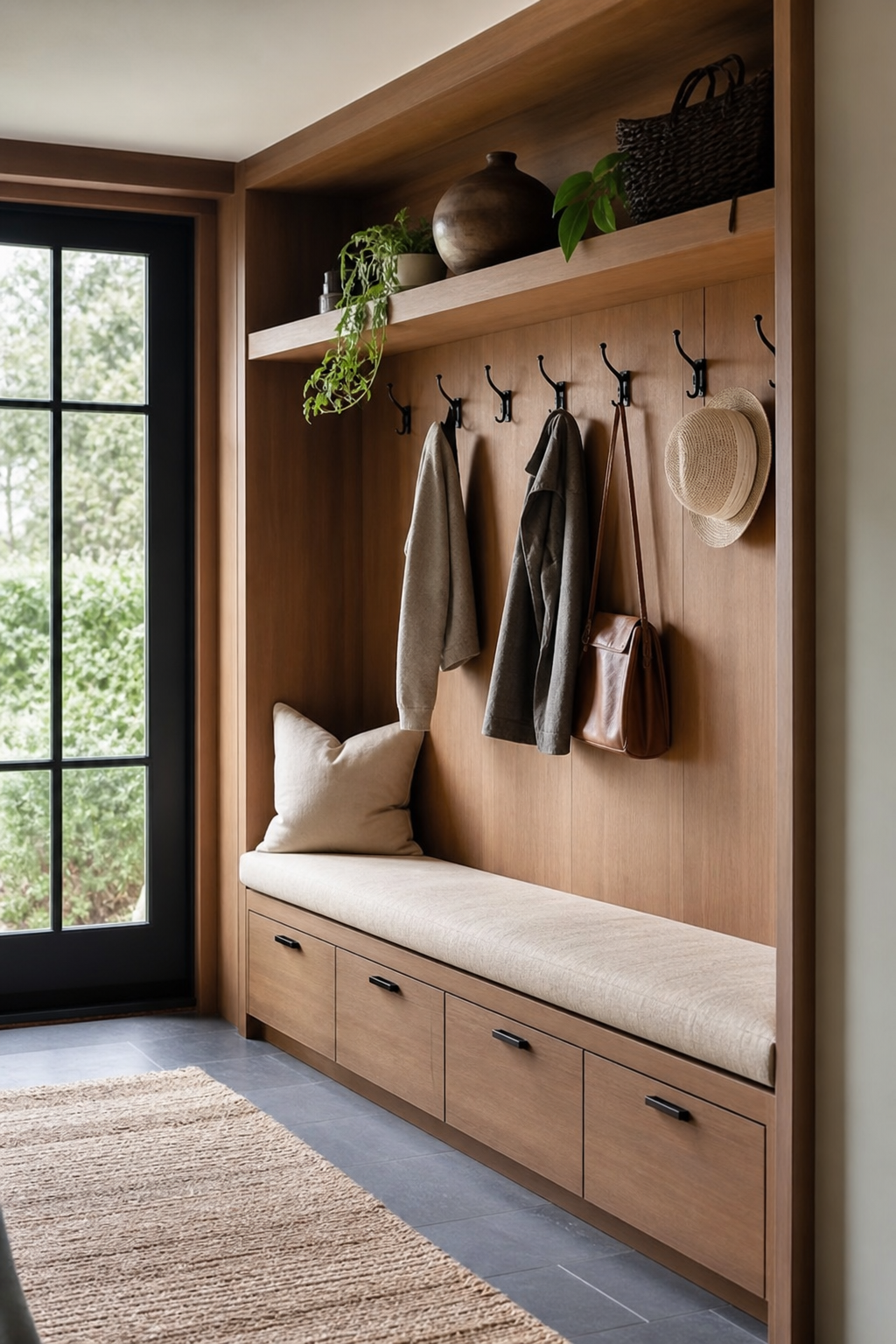 Combine Open Hooks With Closed Shoe Storage