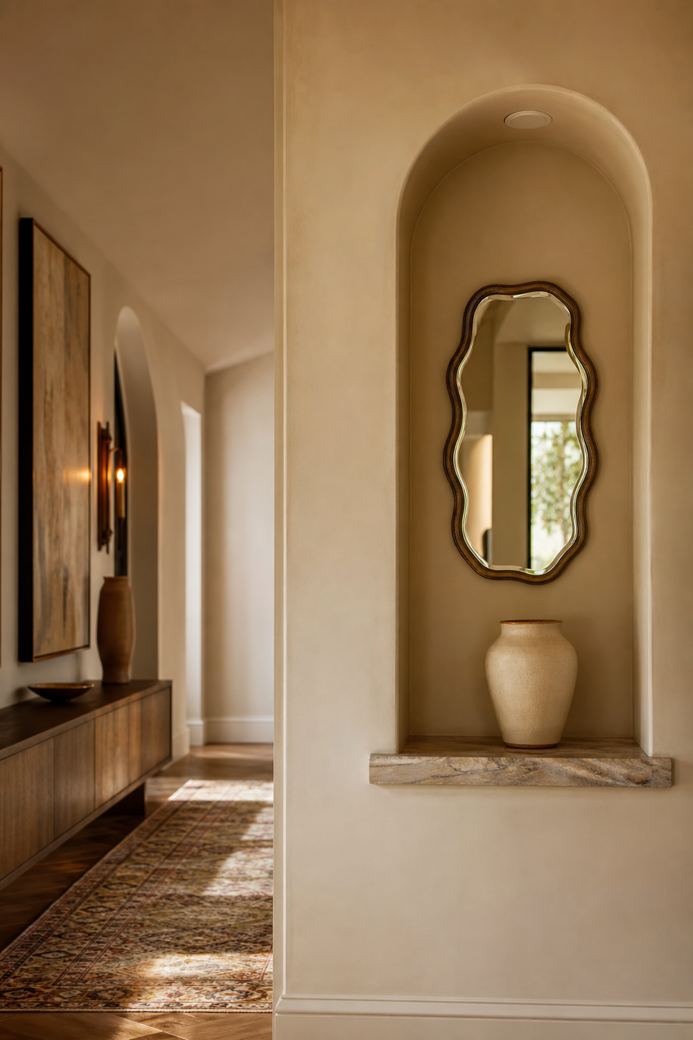 Set A Small Wavy Mirror Inside A Niche for wavy mirror ideas