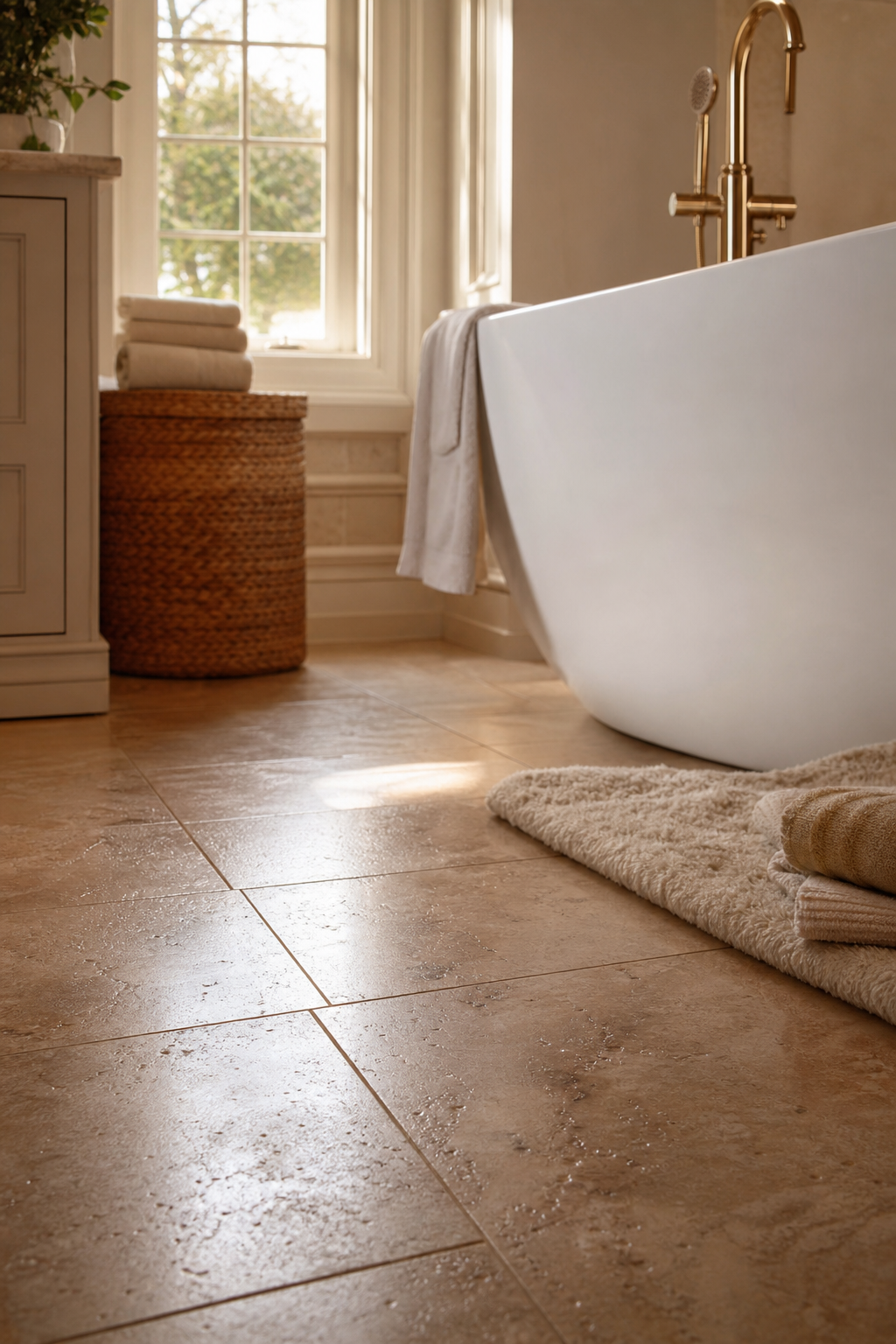 Warm stone bathroom floor with spa-like comfort