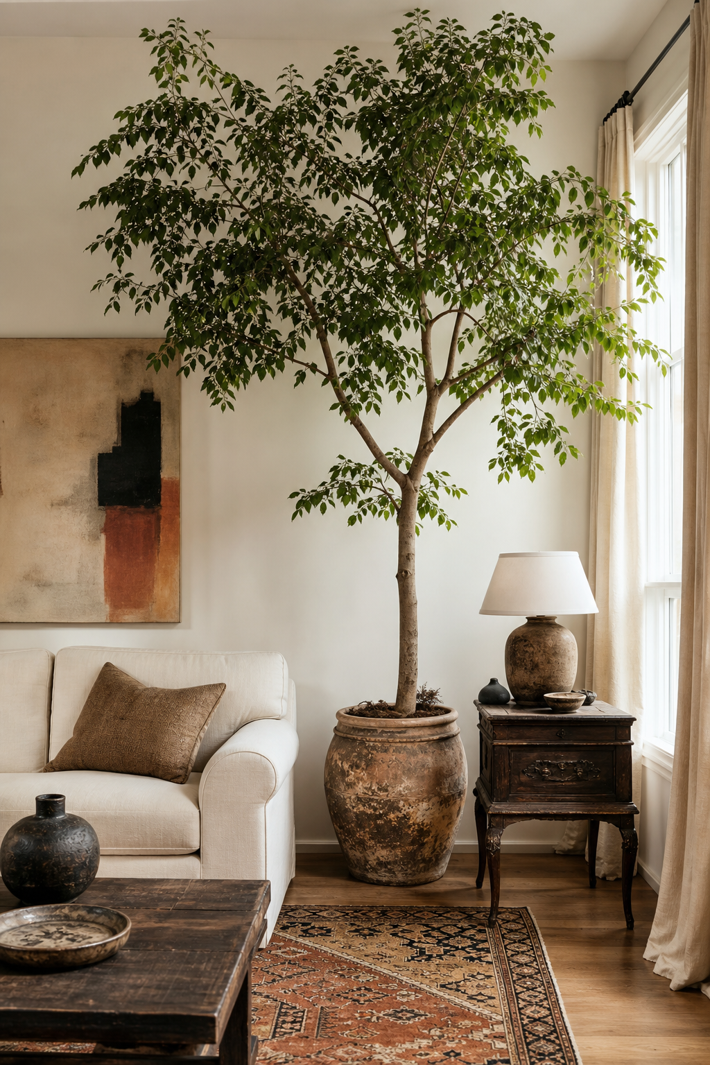 Oversized indoor tree as living sculpture