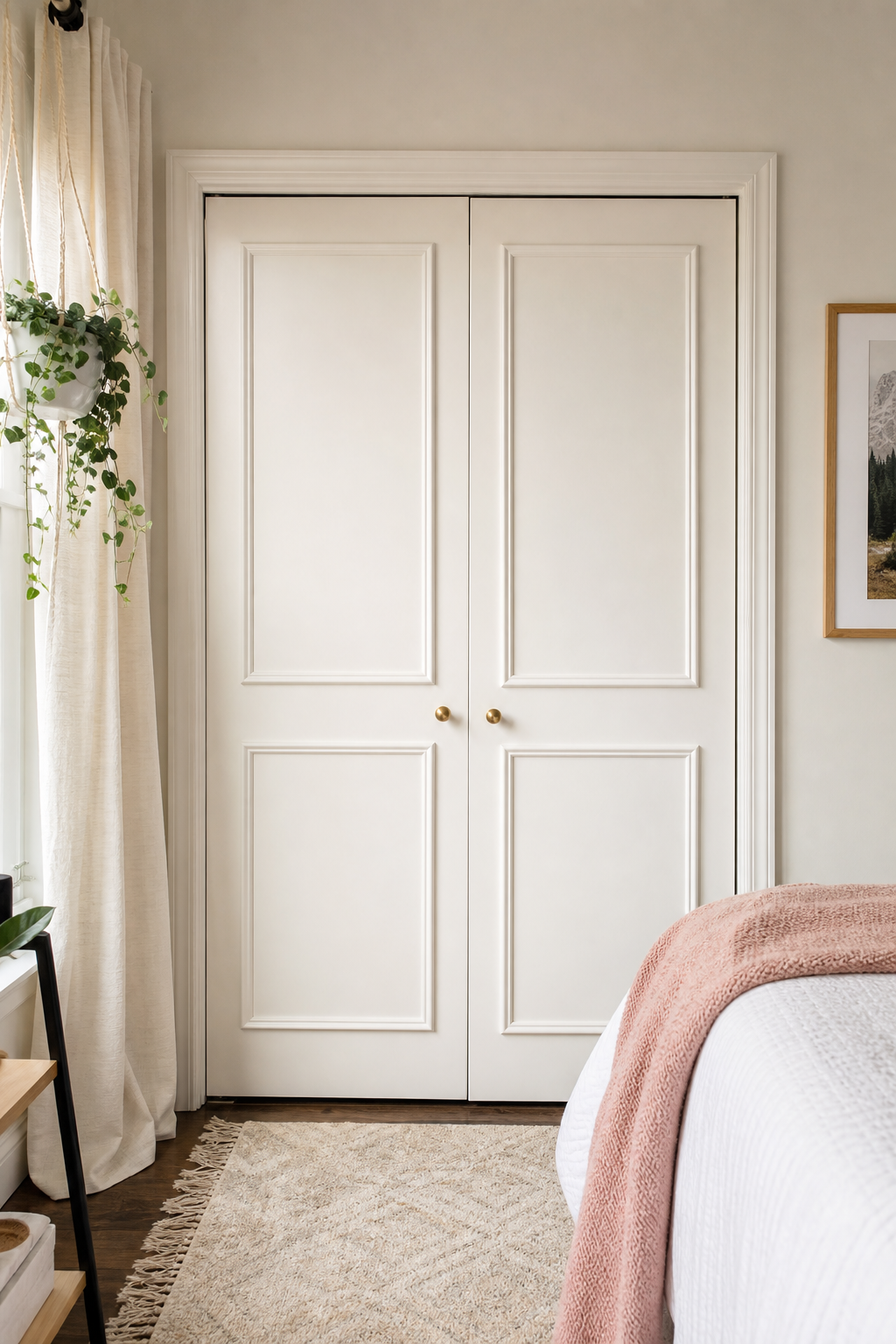 Teen bedroom closet doors refreshed with removable molding