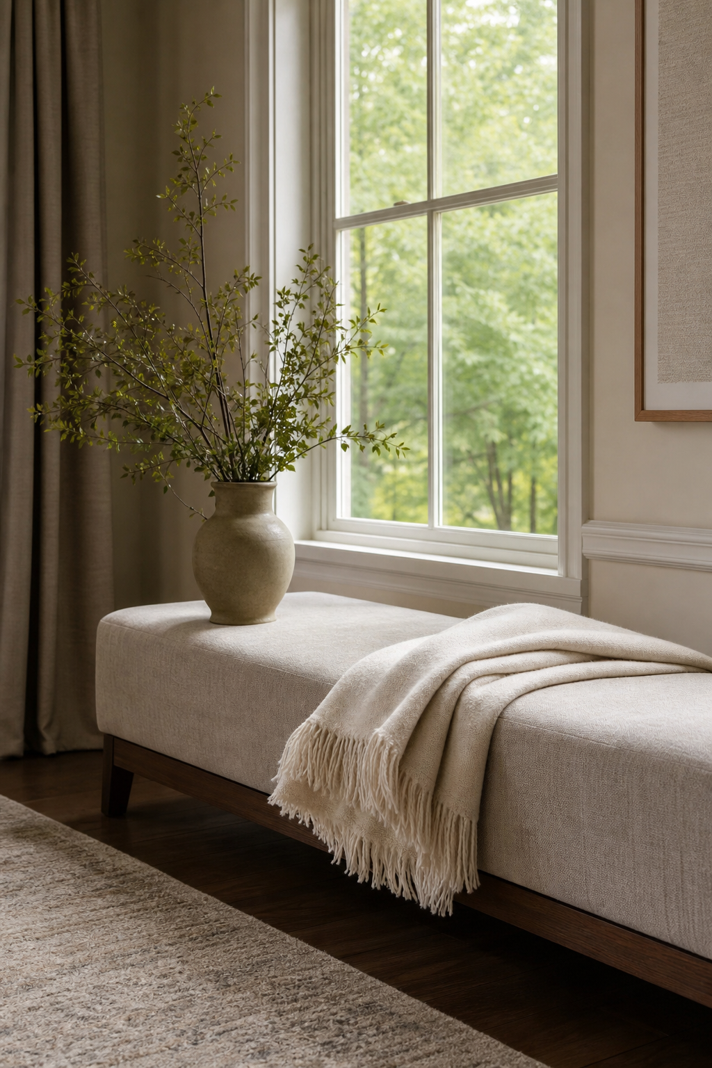 add a small bench for cozy room decor