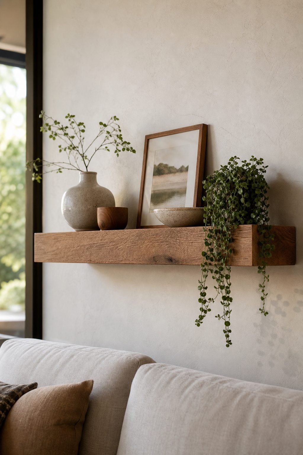 Add A Floating Shelf With Objects for Wall Decor To Give Blank Walls More Personality